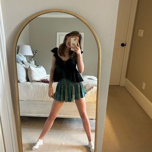 Queen of Sparkles teal shimmered ribbed shorts size extra small